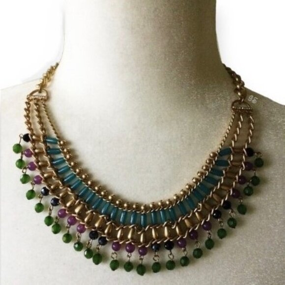 Vintage Egyptian Revival Cleopatra Style Goddess Necklace w/ Semi Precious Beads - Picture 3 of 17